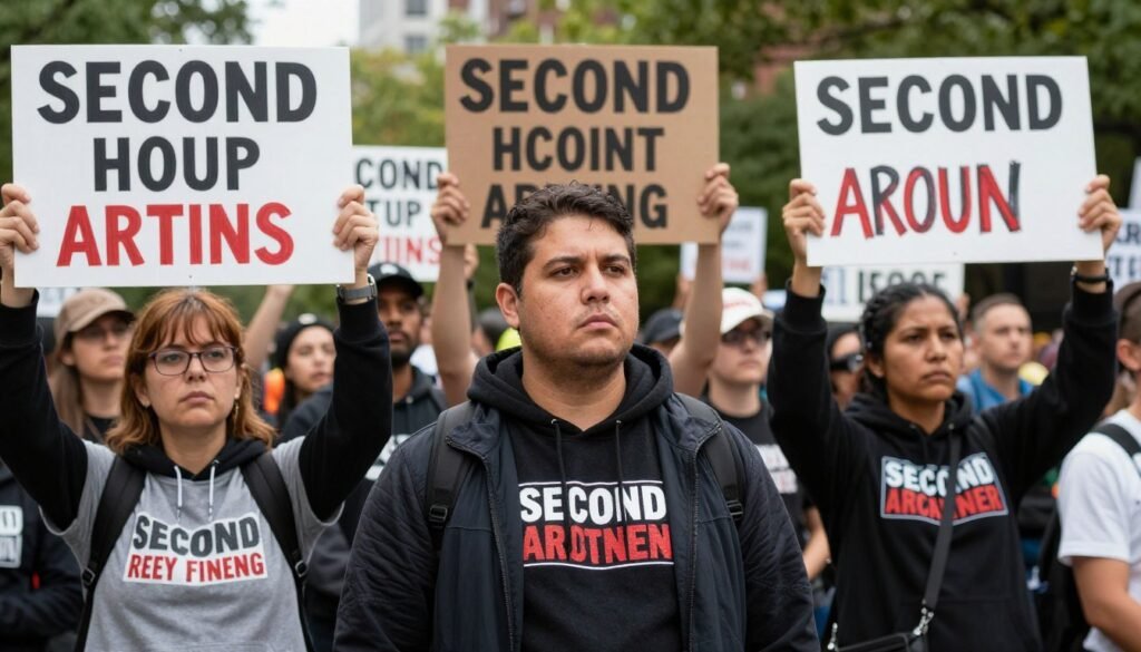 Protesters with signs about Second Amendment rights at a rally
