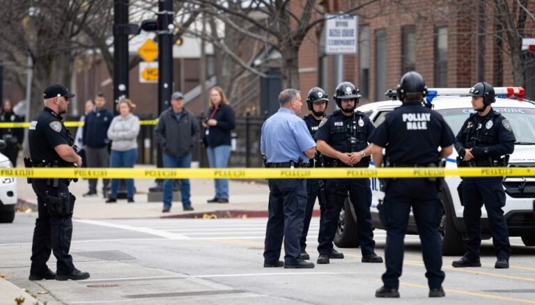 Scene of the Minneapolis shooting incident with law enforcement presence