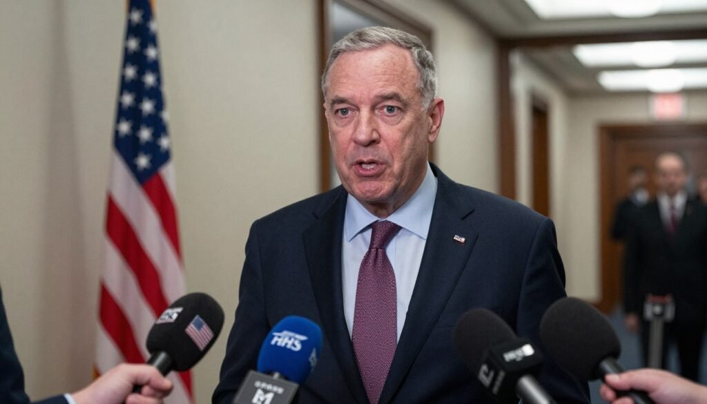 Senate Minority Leader Chuck Schumer speaking to reporters about DHS funding