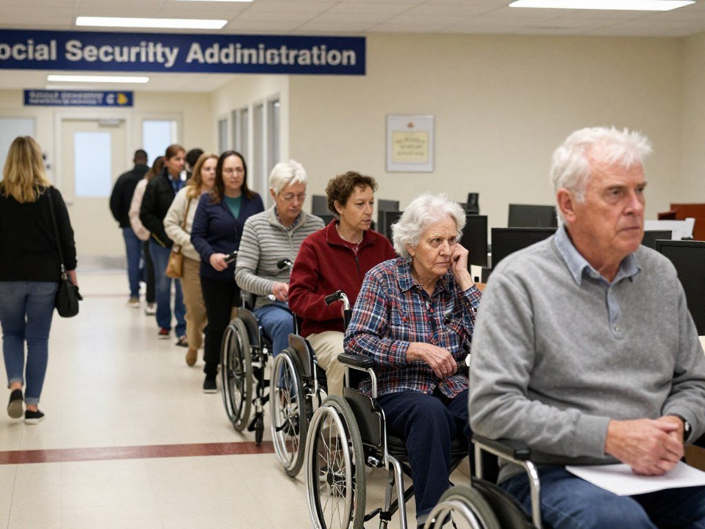 Social Security office with people waiting during government shutdown impact