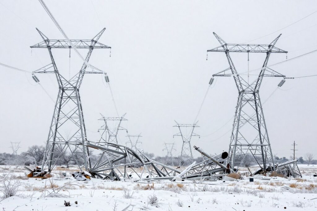 Texas power grid infrastructure damaged by ice and snow during the January 2026 Historic Snowstorm