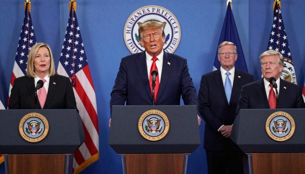 Trump administration officials at a press conference discussing immigration enforcement