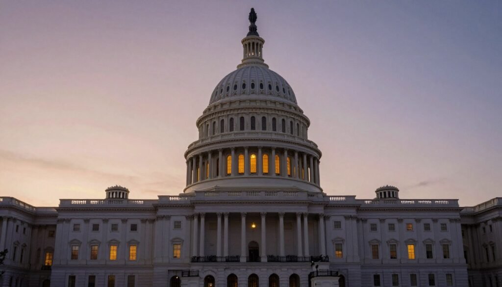 U.S. Capitol at sunset during U.S. Government Shutdown negotiations