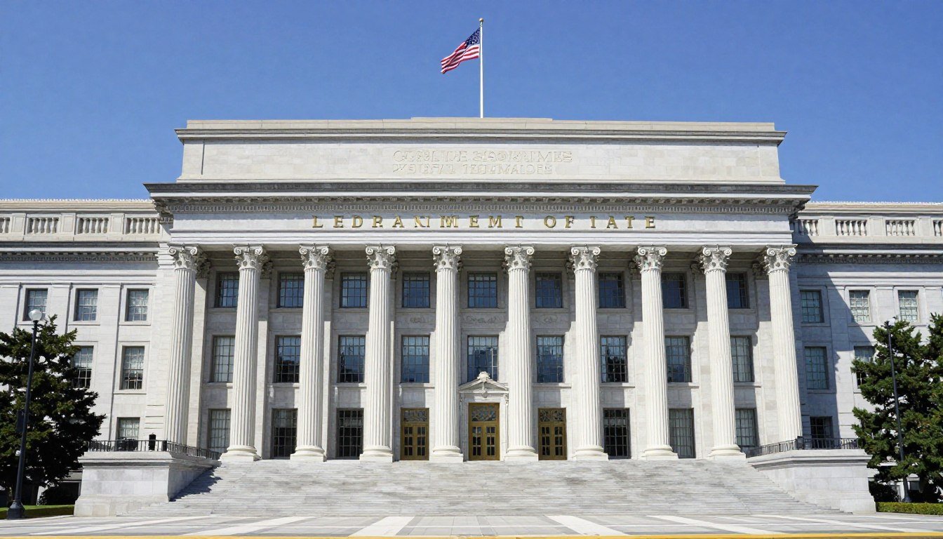U.S. Department of State building with American flag, representing the 75-Nation U.S. Visa Policy implementation