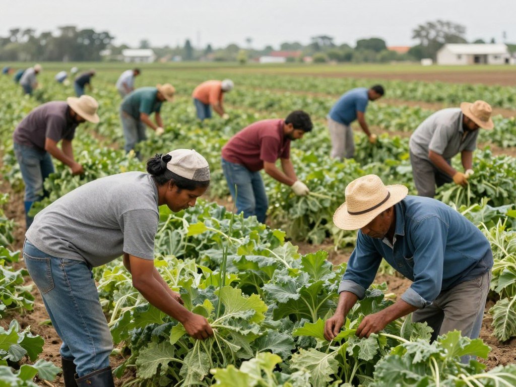 Agricultural workers harvesting crops, representing sectors impacted by immigration policy changes