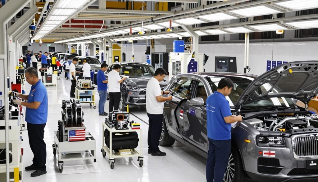 Automotive assembly line with international components