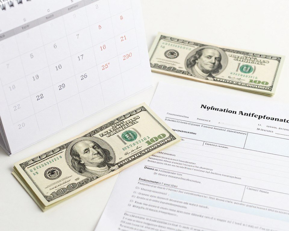 Calendar and money representing green card processing time and application costs