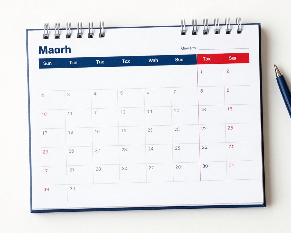 Calendar showing tax deadline dates and quarterly estimated payment schedule