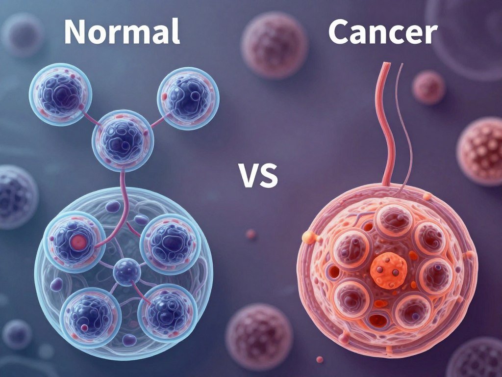 Cancer cell growth and development medical illustration