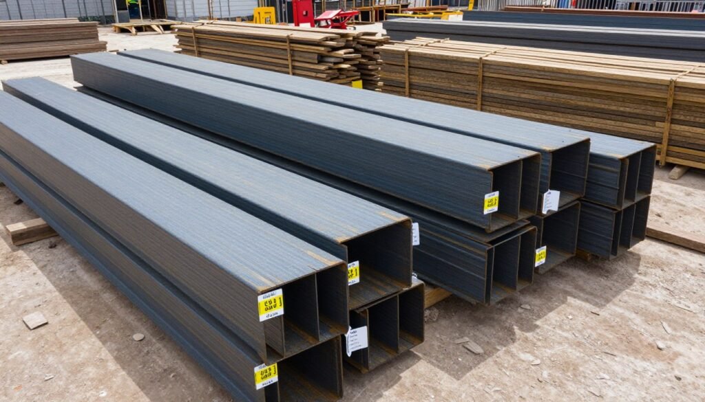 Construction site with stacked imported materials