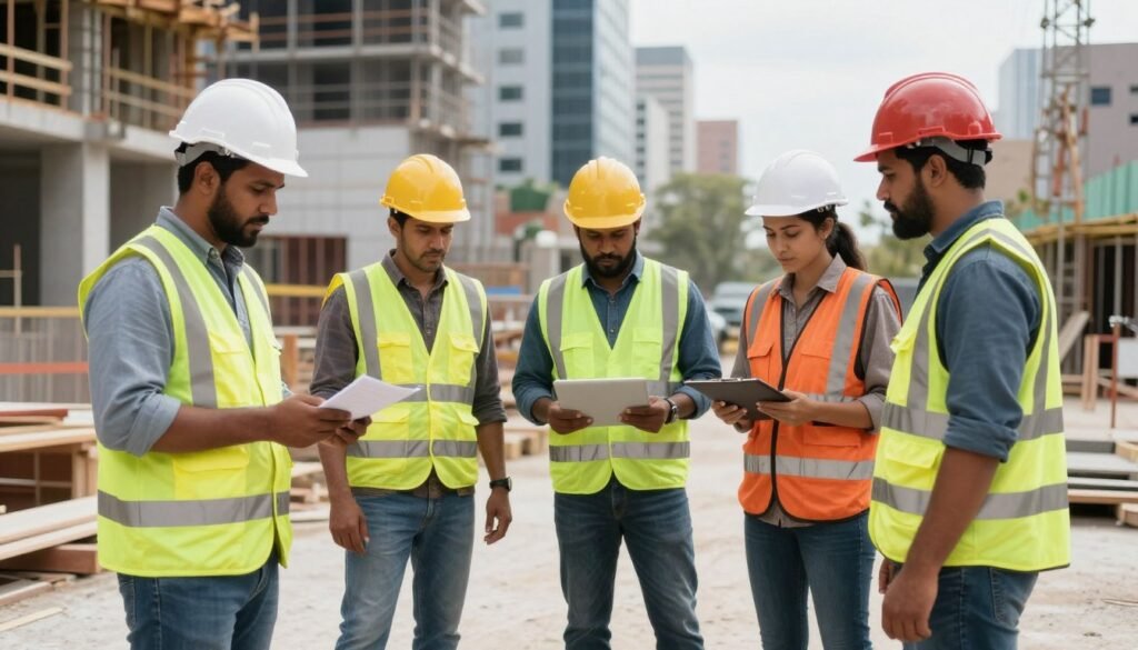 Construction workers at a building site, representing industries affected by immigration workforce changes