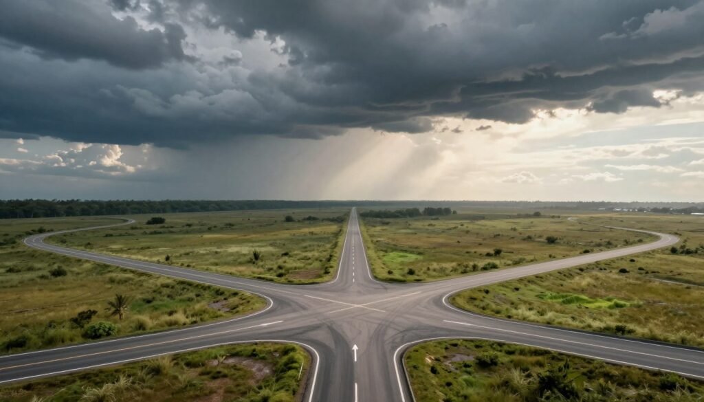 Crossroads representing economic choices ahead