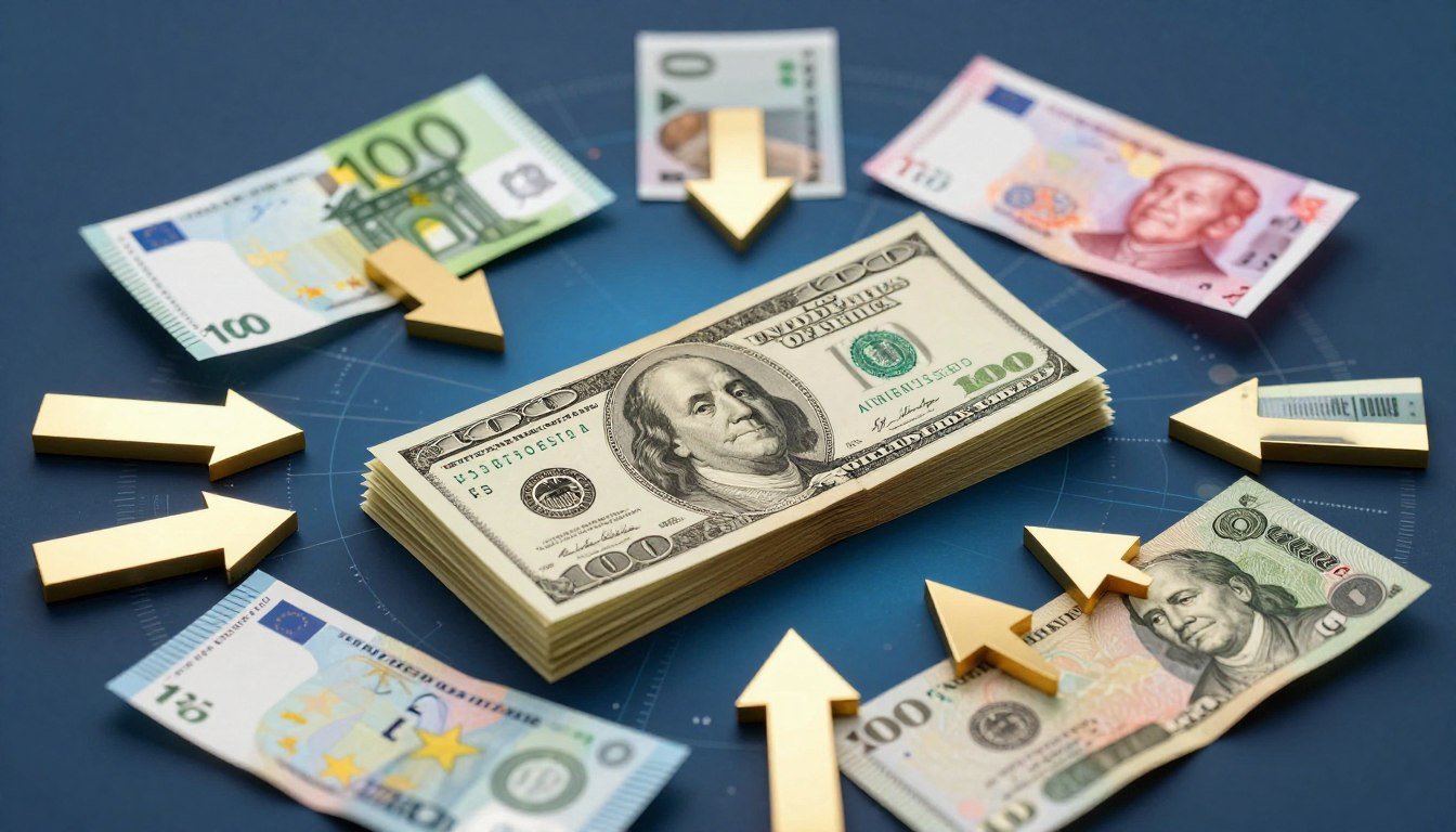 Currency Competition Against the U.S. Dollar with global currencies and U.S. dollar bills