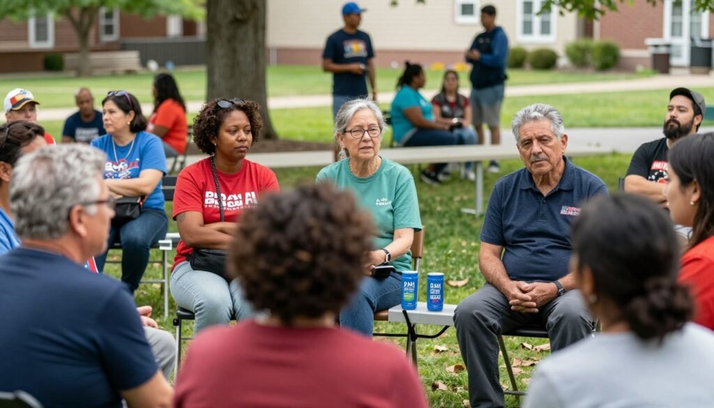 Diverse American community representing the human impact of immigration and economic policies