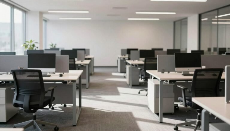 Empty office chairs representing declining labor force participation in modern workplace