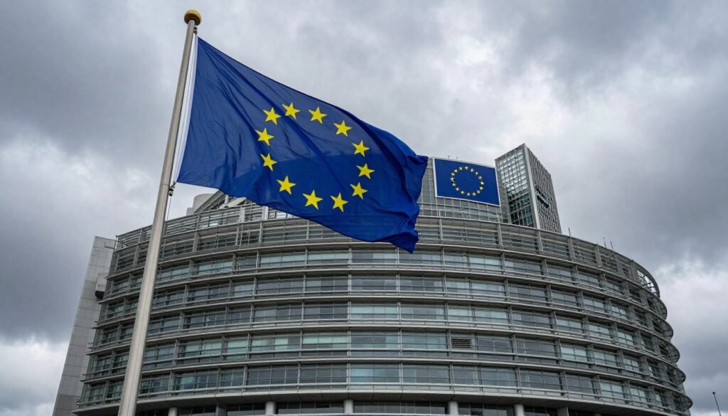 European Union flag and parliament building