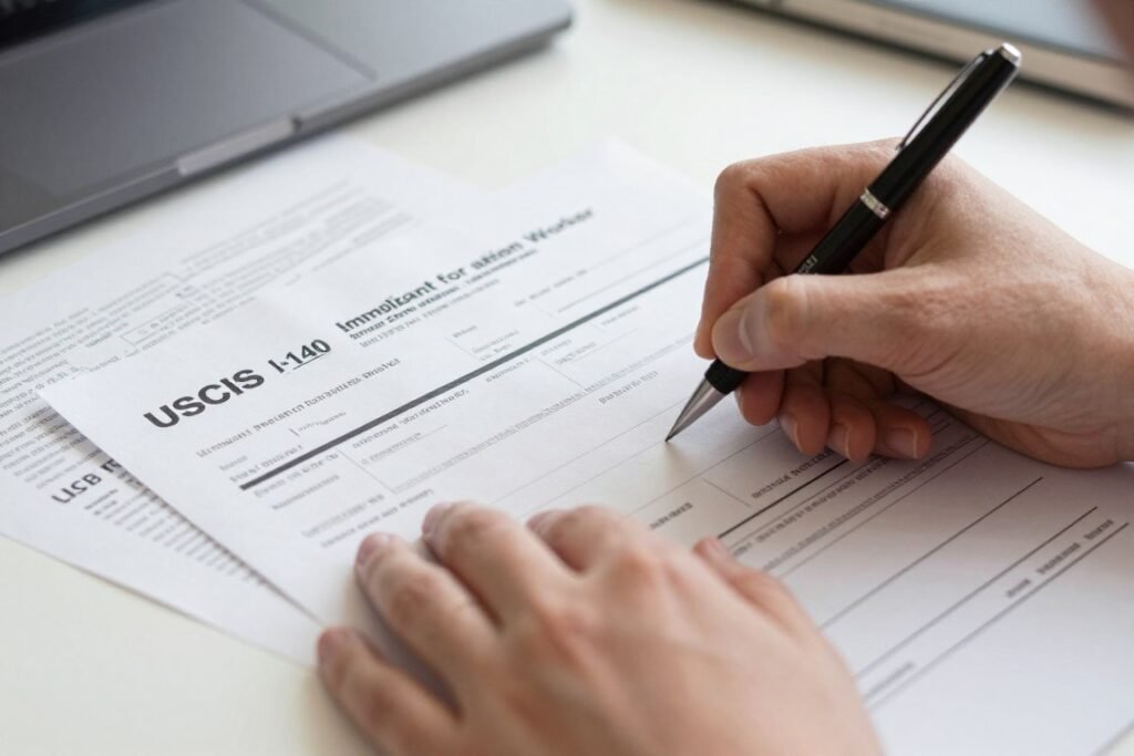Form I-140 immigrant petition being filed