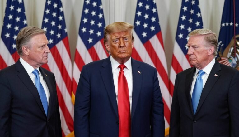 Former President Trump speaking with House Republicans about government policy and immigration reform