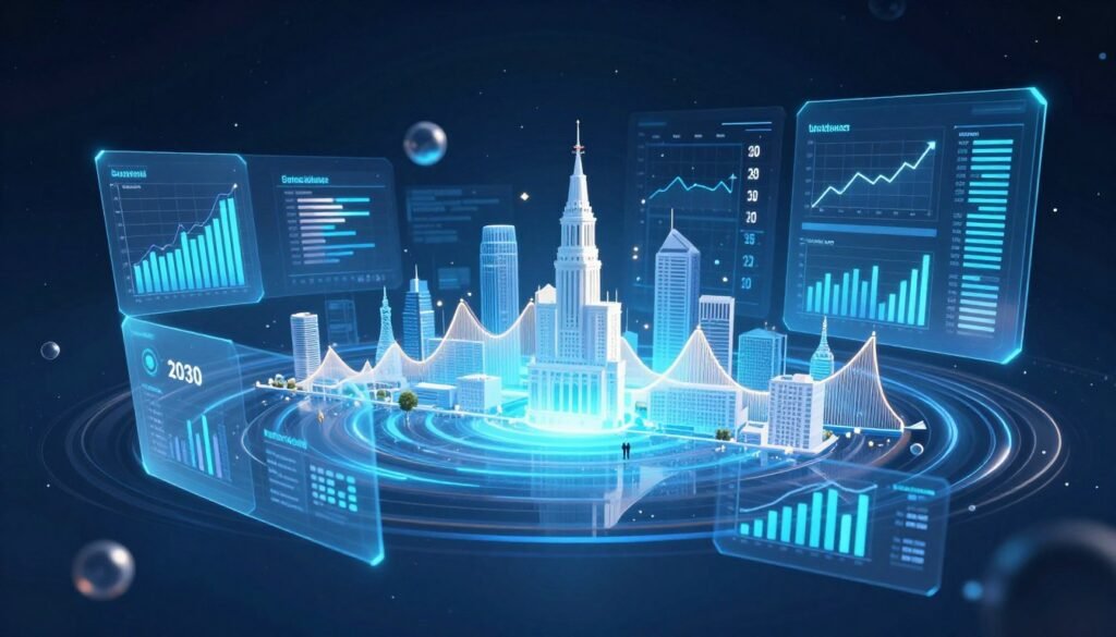 Futuristic visualization of American economy in 2030 with demographic data