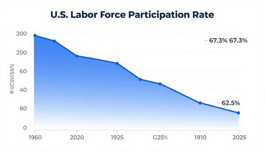 Graph showing historical labor force participation rate trends from 1960 to 2025