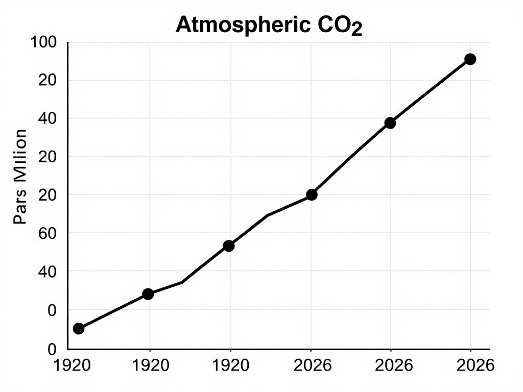 Greenhouse gas emissions statistics chart spanning 100 years