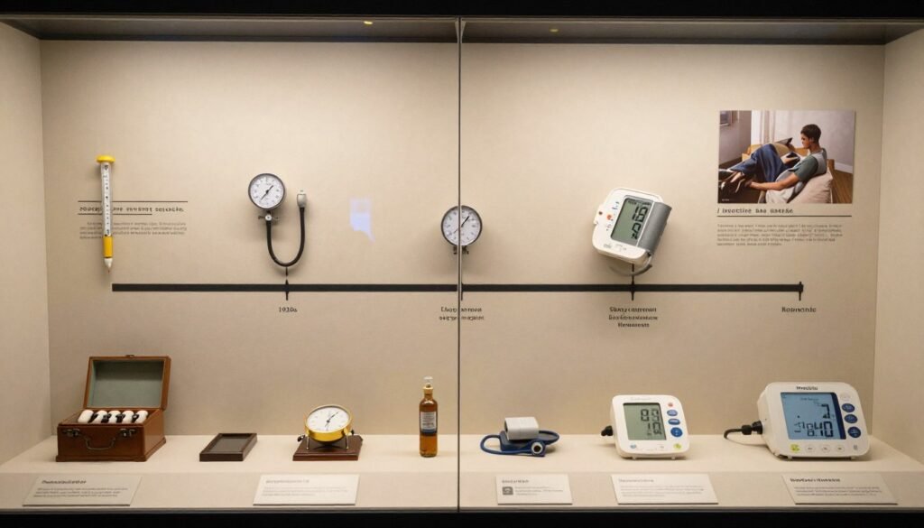 Historical medical equipment showing evolution of blood pressure measurement devices