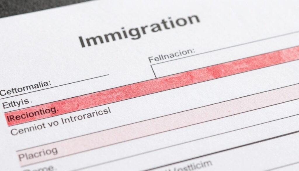 Immigration application form with common errors highlighted showing mistakes that cause processing delays