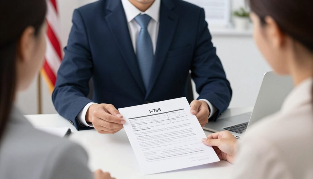 Immigration attorney reviewing work permit application