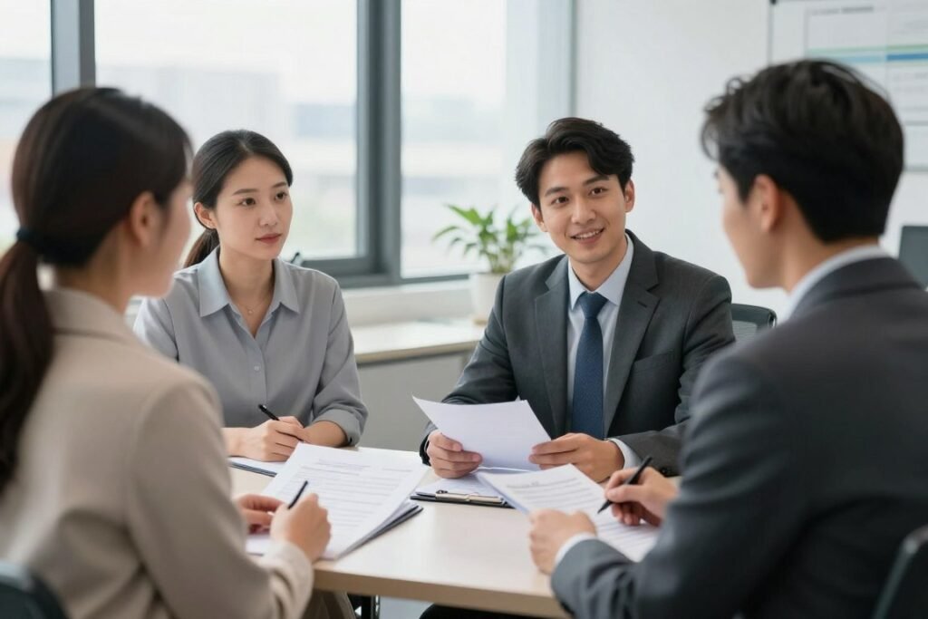 Immigration consultation meeting between attorney and couple