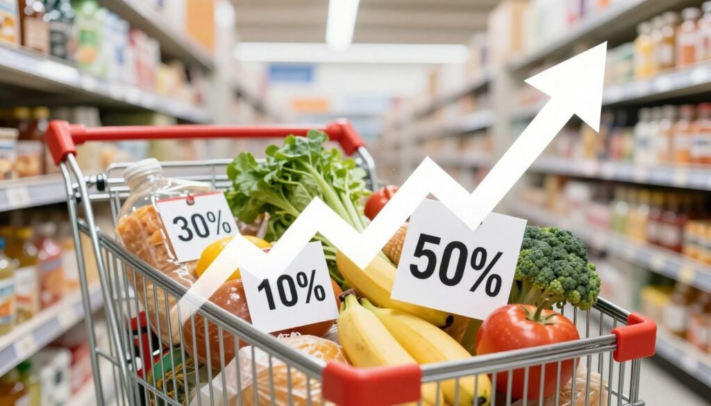 Inflation concept with rising price tags and shopping cart