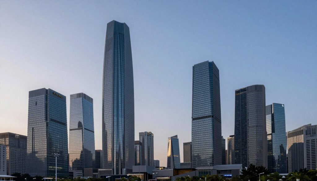 International banking district at dusk