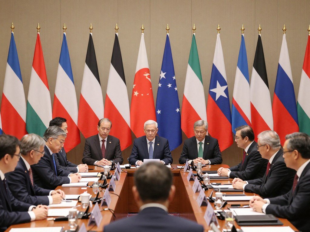 International diplomatic meeting discussing US 10% tariff policy response