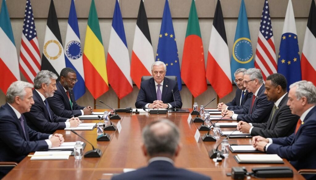 International leaders at emergency trade meeting