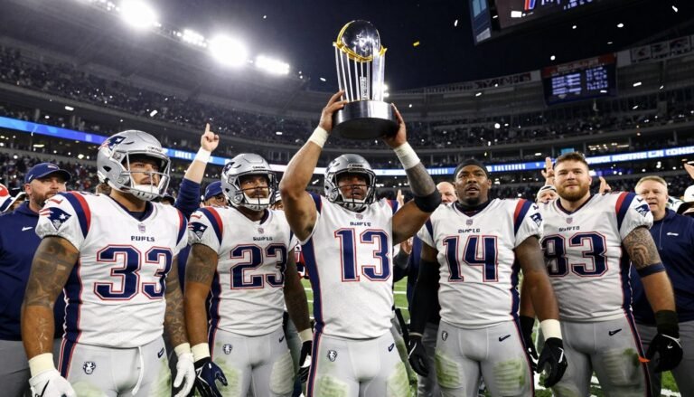 New England Patriots celebrating their AFC Championship victory over the Denver Broncos