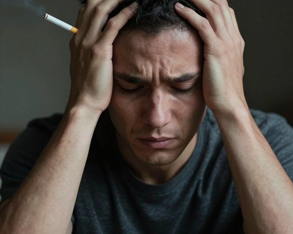 Person experiencing stress related to tobacco addiction and loss of control