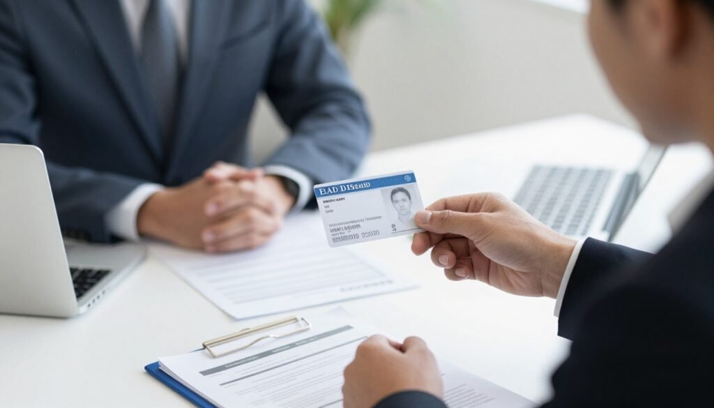Person presenting EAD card to employer during hiring process