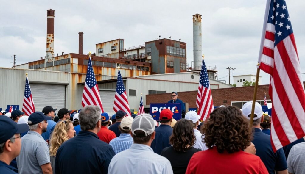 Political campaign rally in manufacturing region