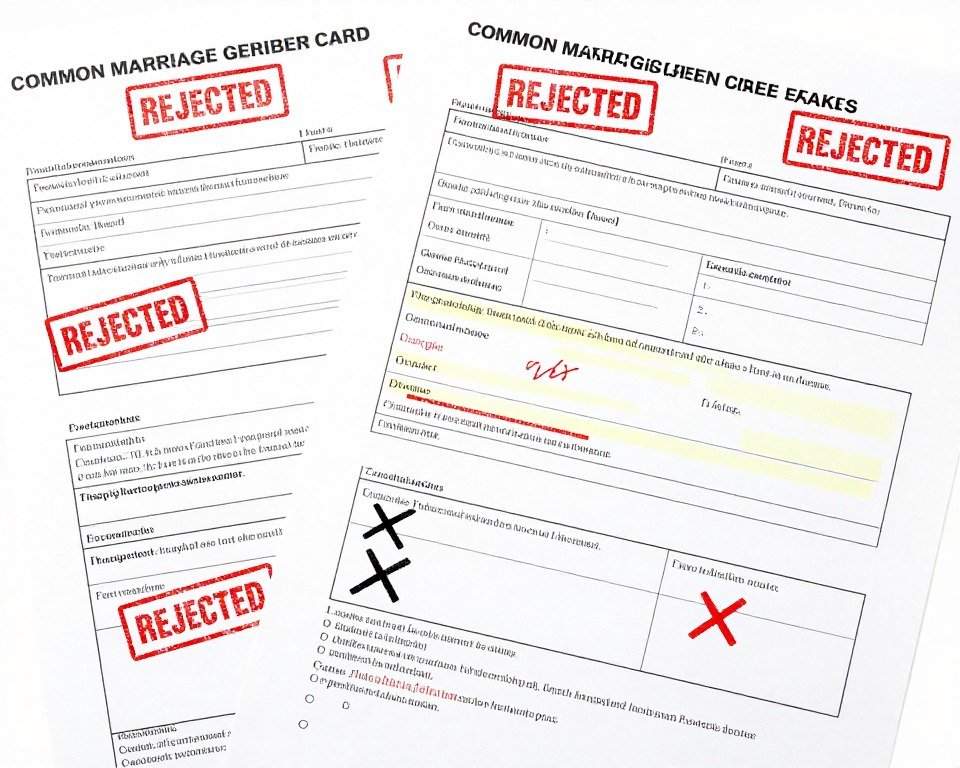 Red stamps showing common immigration application mistakes