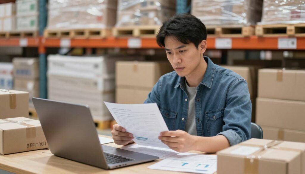 Small business owner reviewing financial impact of US 10% tariff policy