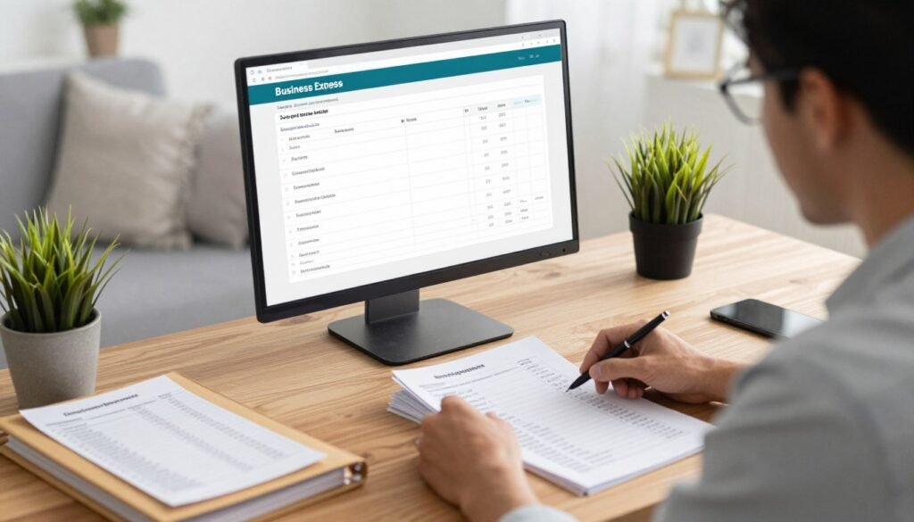 Small business owner tracking deductible business expenses
