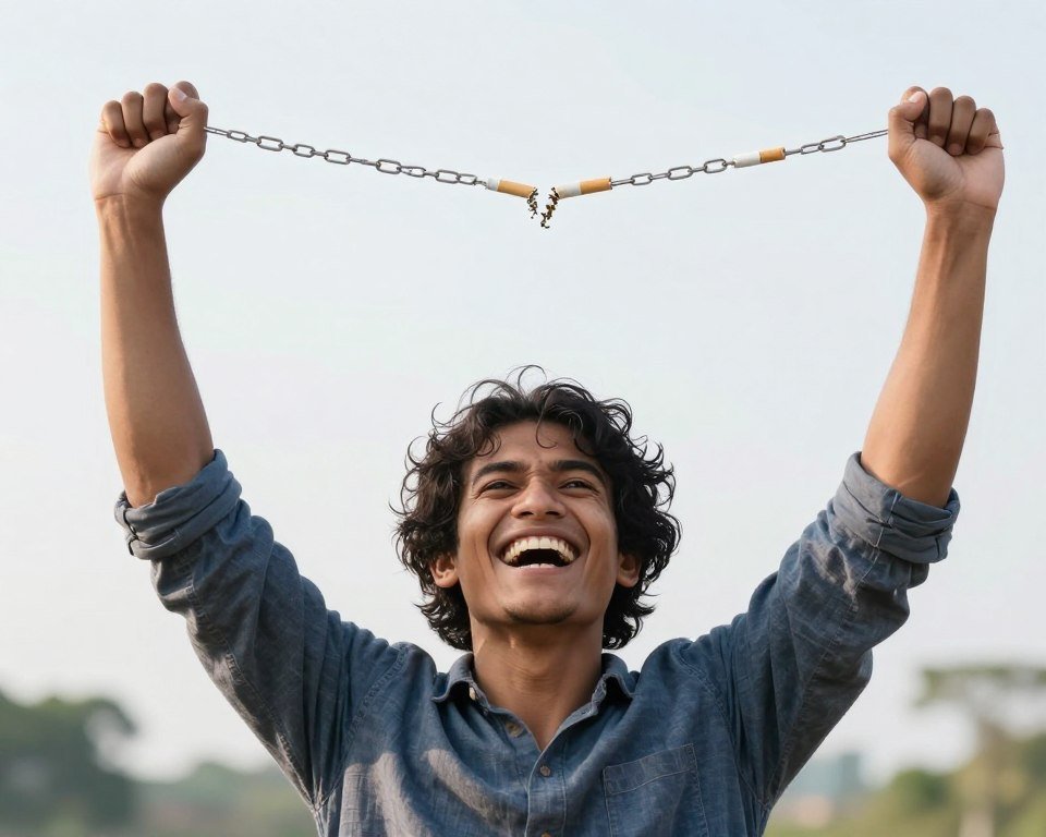 Success story showing person celebrating tobacco-free milestone