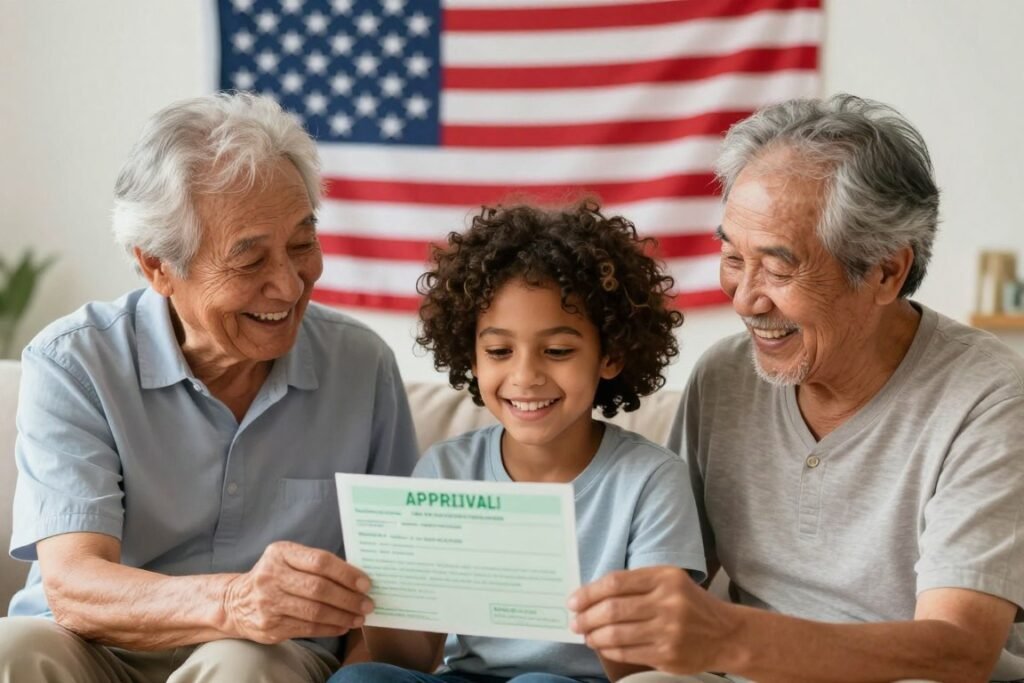 Successful green card approval celebration