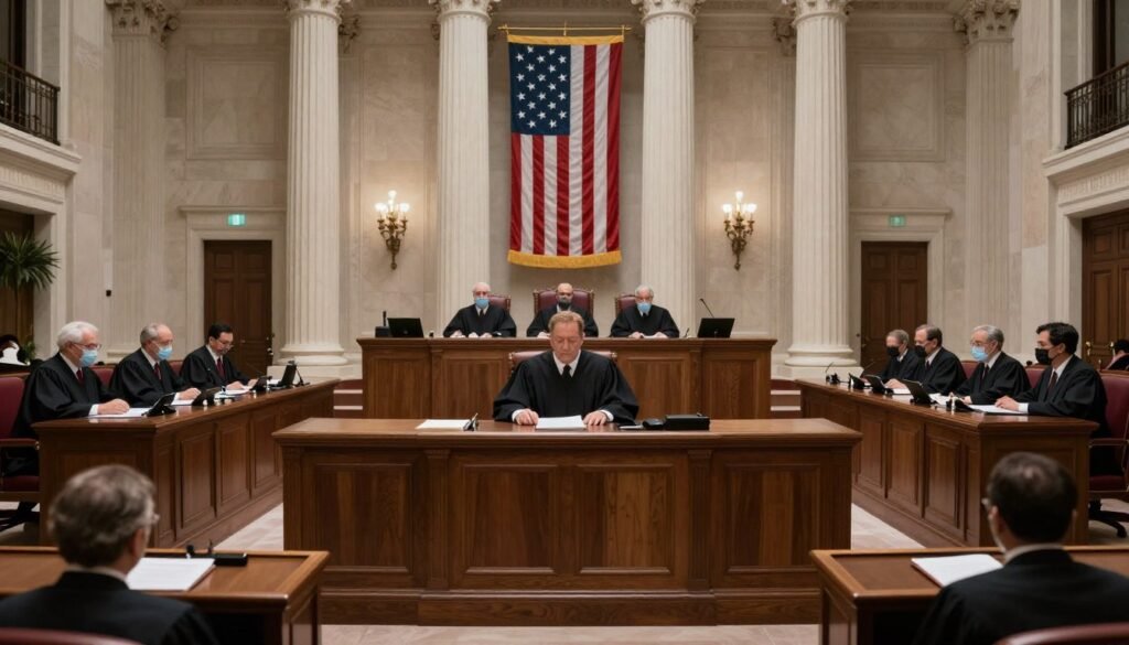 Supreme Court justices during tariff case hearing