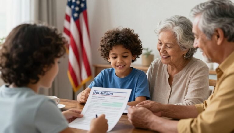 U.S. citizen helping parents with immigration paperwork at home