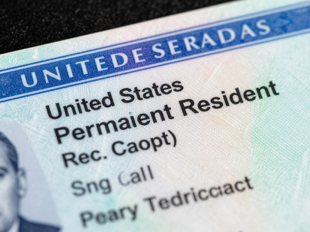 United States permanent resident card close-up showing official green card design