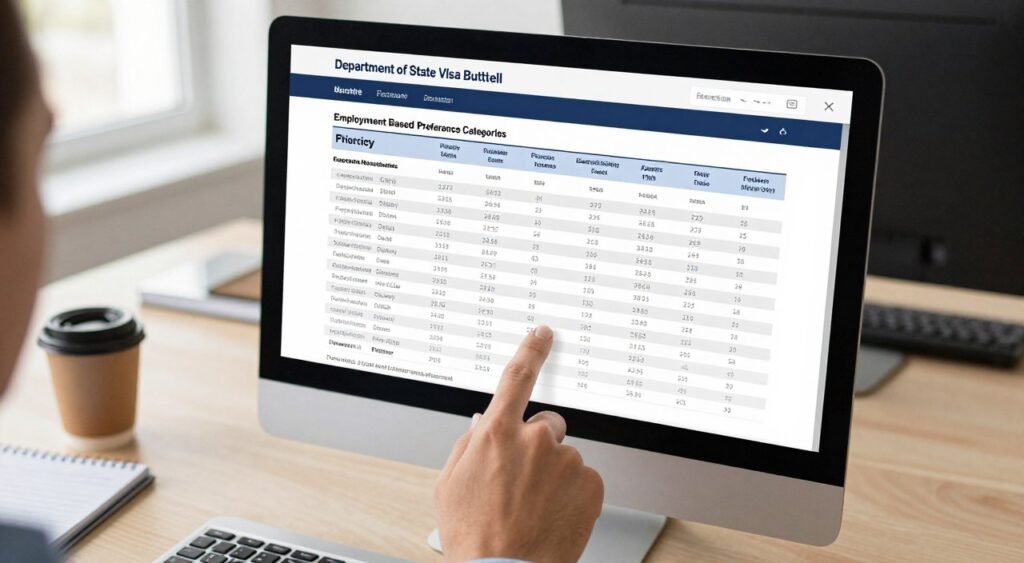 Visa bulletin showing priority dates and backlogs