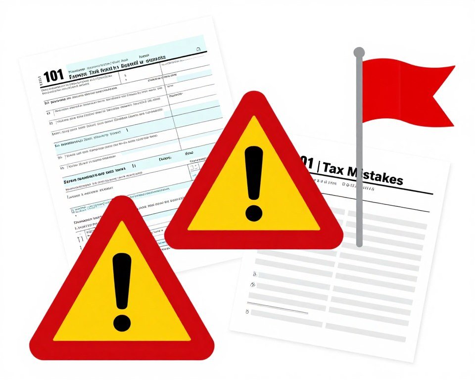 Warning symbols with tax documents highlighting common errors