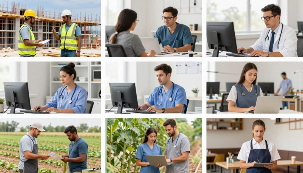 immigrants working in various sectors including construction technology healthcare contributing to economy