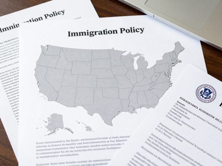 immigration policy documents and US map showing border regions
