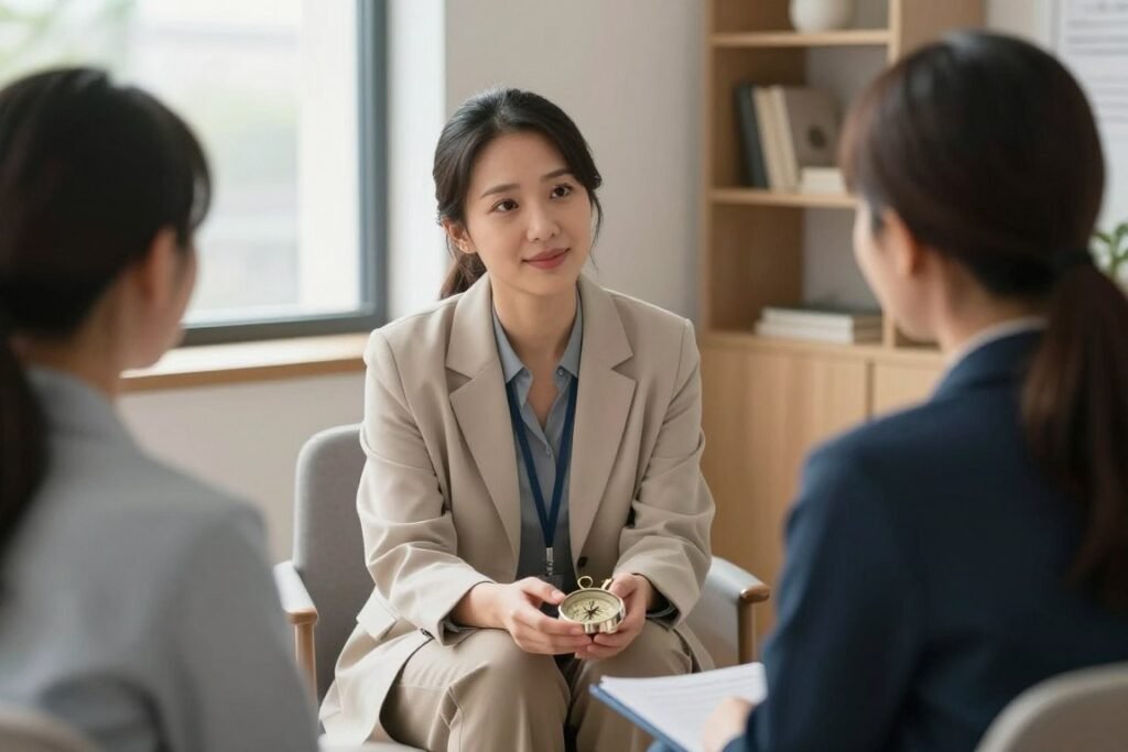 mental health professional providing therapy for stress management